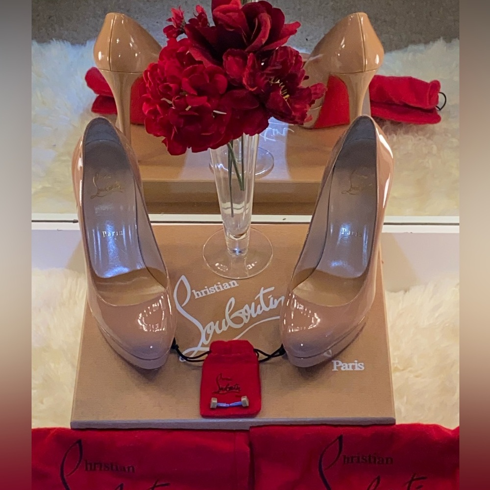 Christian Louboutin Lady Peep Sling 150 Nude size E38.5 US7.5 EUC